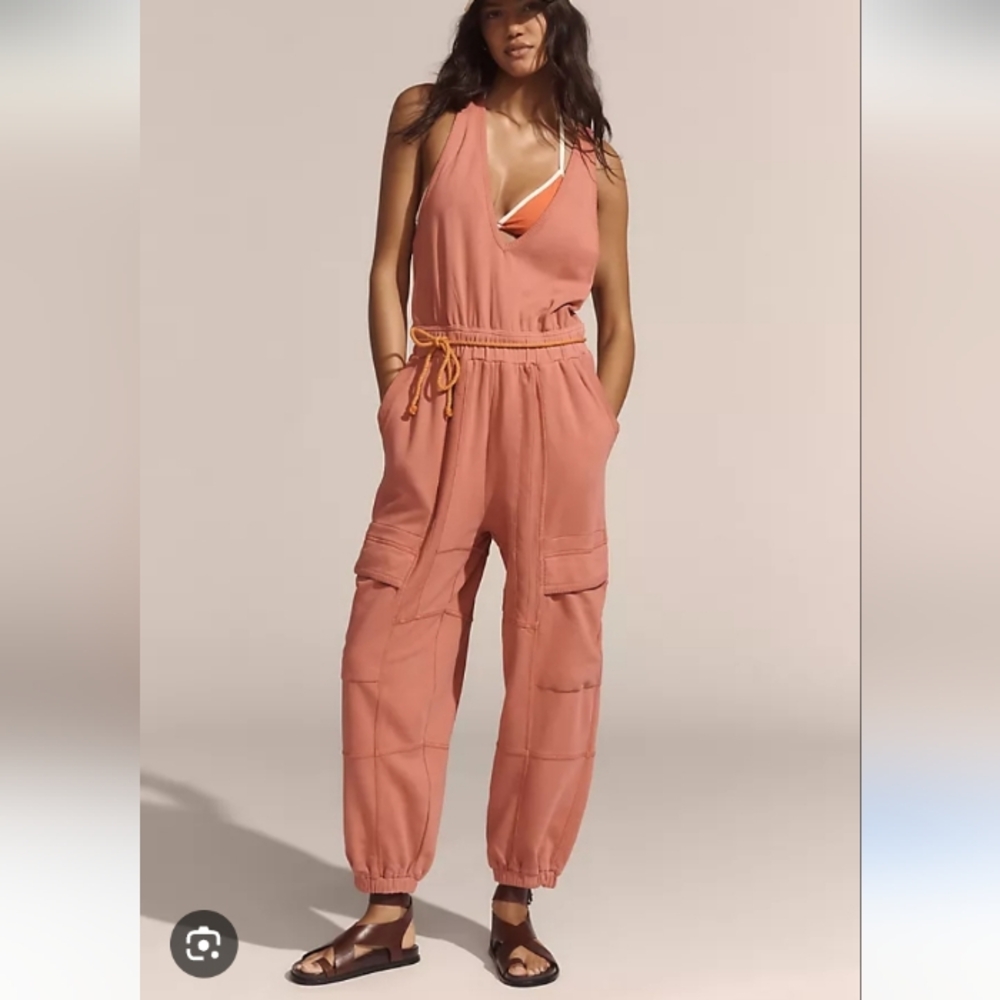 Anthropologie Daily Practice Cloud Nest Sleeveless Cargo Pockets Jumpsuit Sz-L